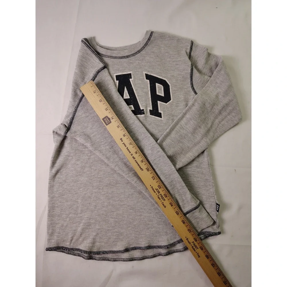 Gap Kids Shirt Boys Sz M Gray Waffle Knit‎ Thermal Long Sleeve Big Logo Pullover